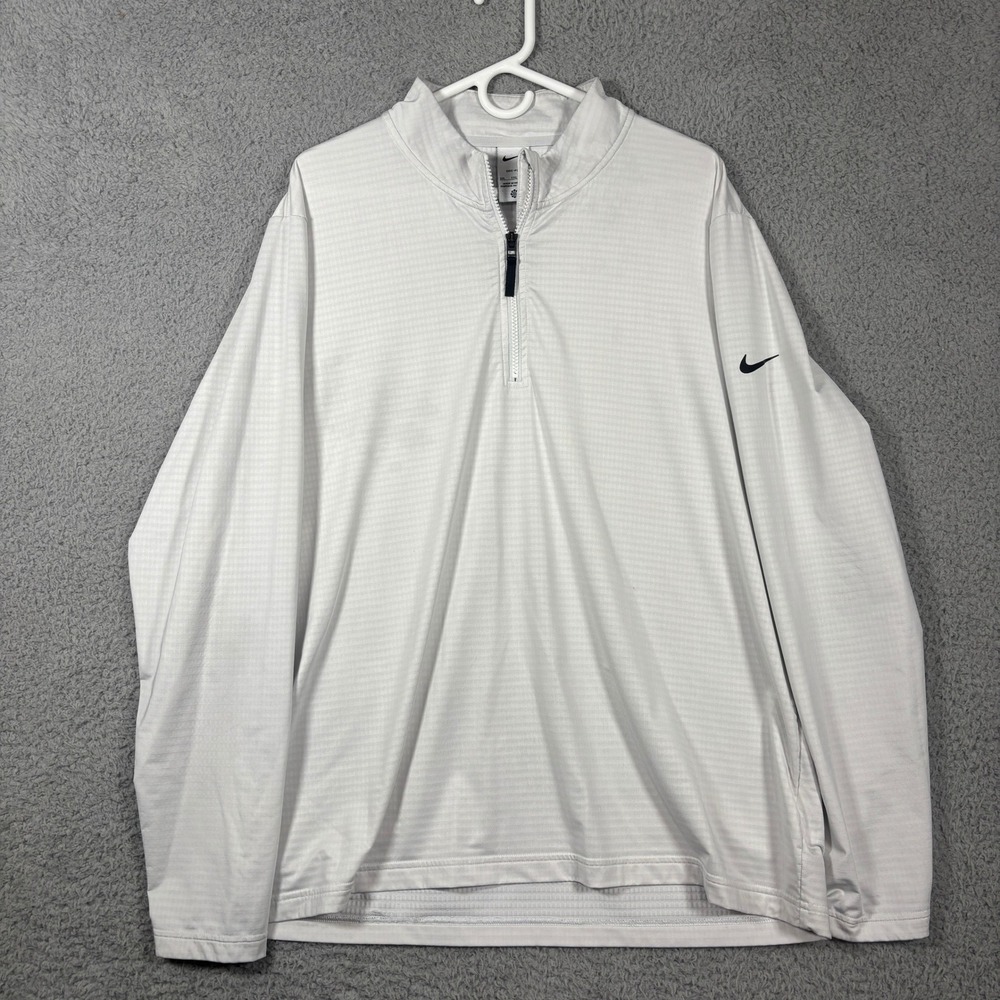 Nike Pullover Mens XXL Light Grey Dri-FIT Quarter Zip Grid Textured Athletic